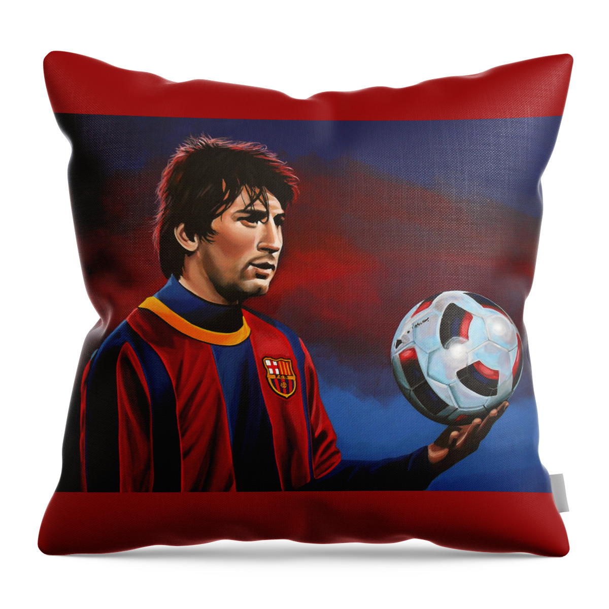 Lionel Messi Throw Pillow featuring the painting Lionel Messi 2 by Paul Meijering