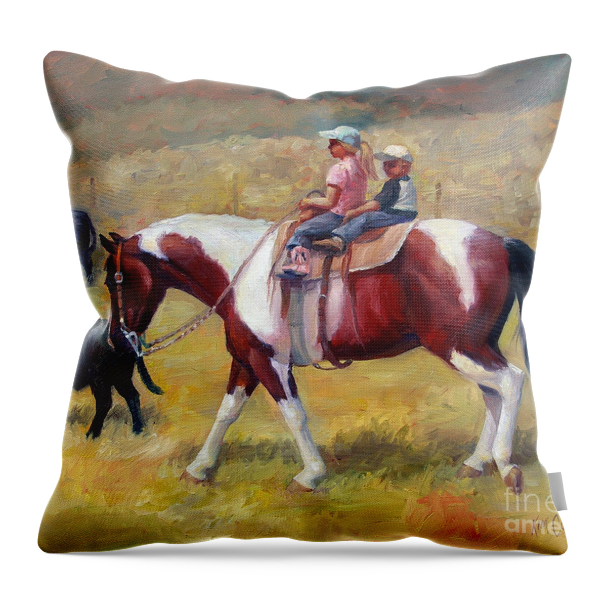 Little Cowboys of Ruby Valley western art cowboy painting Throw Pillow by  Kim Corpany - Fine Art America
