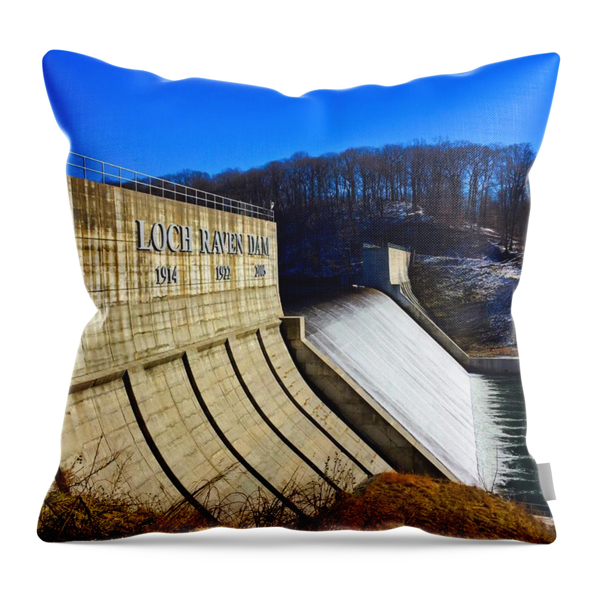 Dam Throw Pillow featuring the photograph Loch Raven Dam by Chris Montcalmo