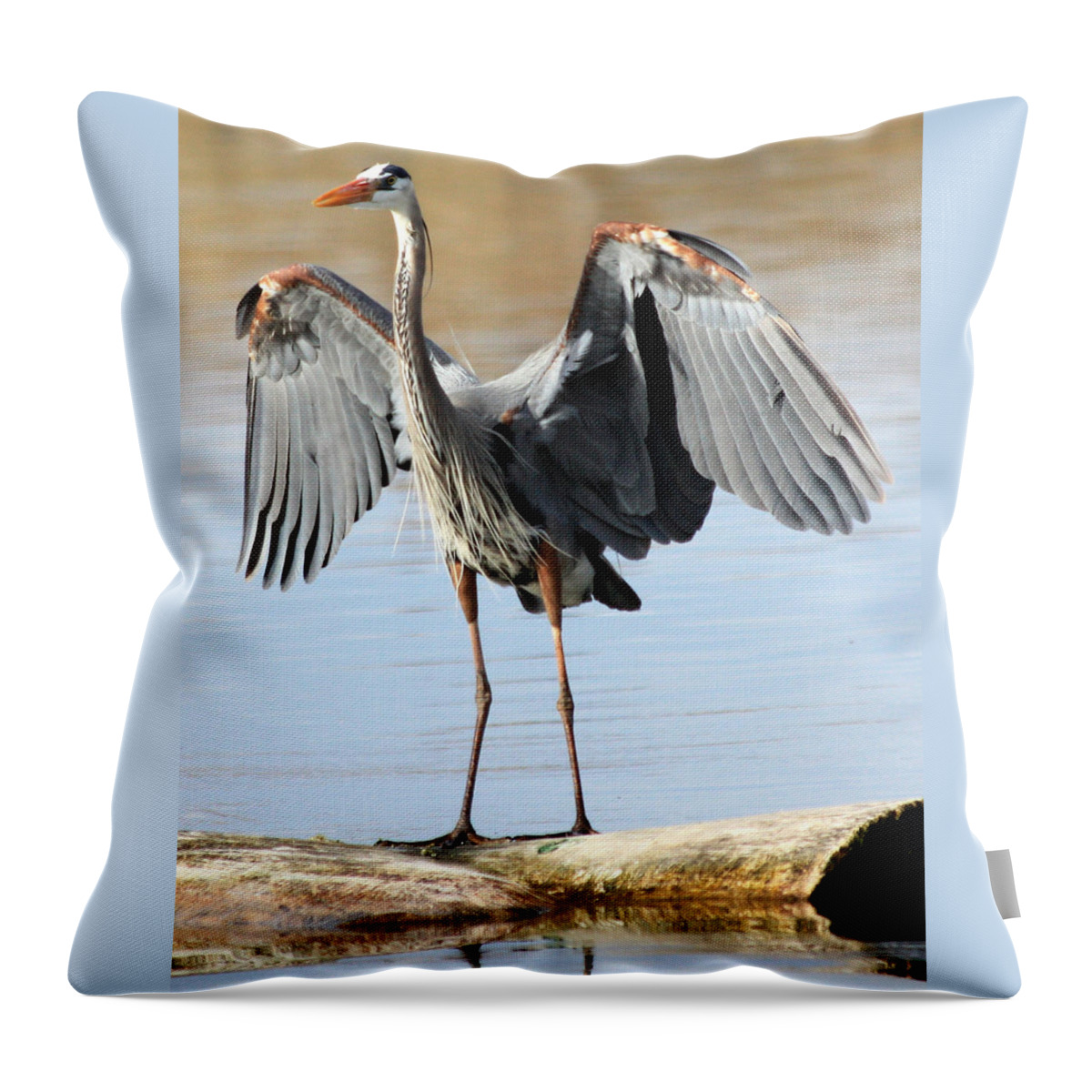Great Blue Heron Throw Pillow featuring the photograph Log Hog by Shane Bechler
