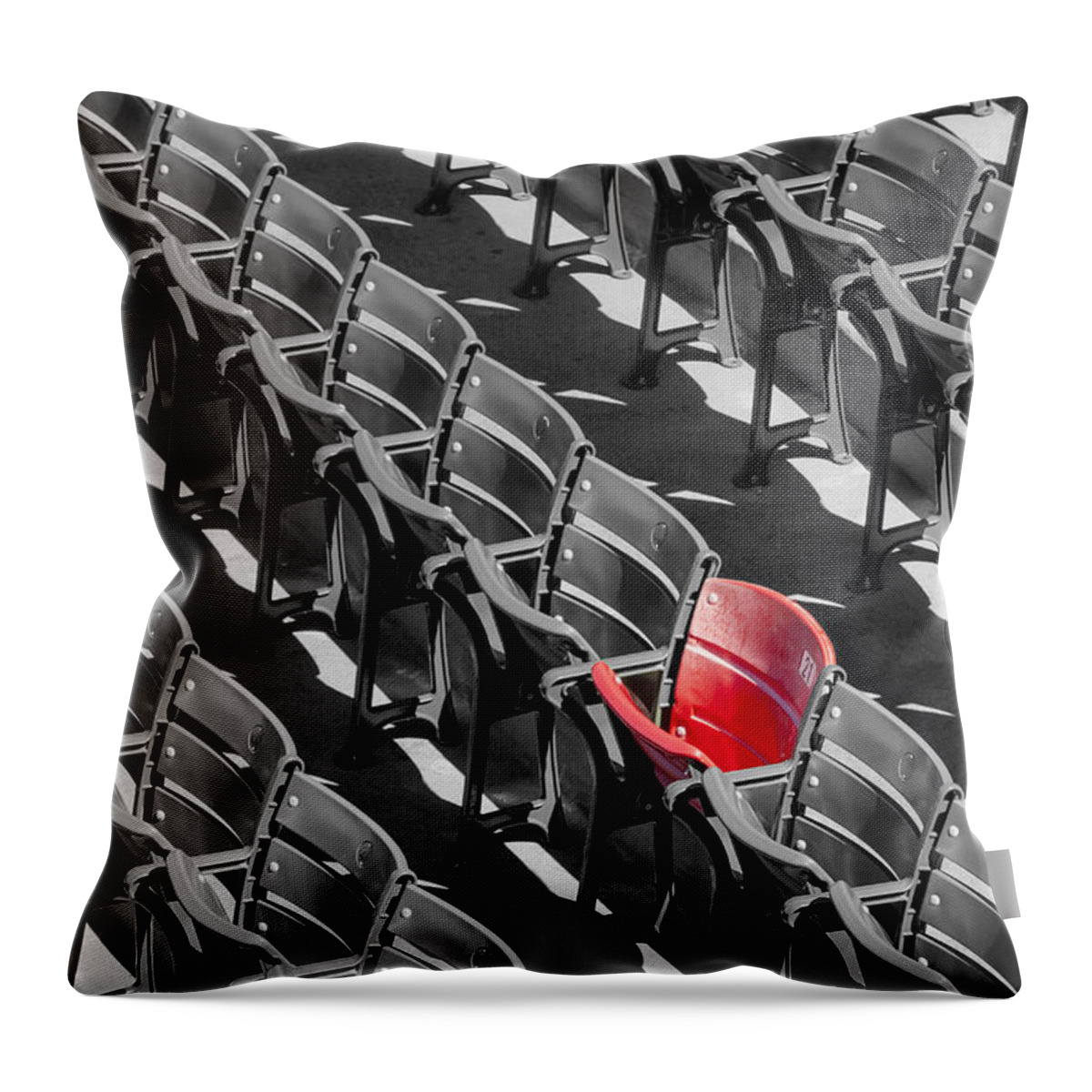 #21 Throw Pillow featuring the photograph Lone Red Number 21 Fenway Park BW by Susan Candelario