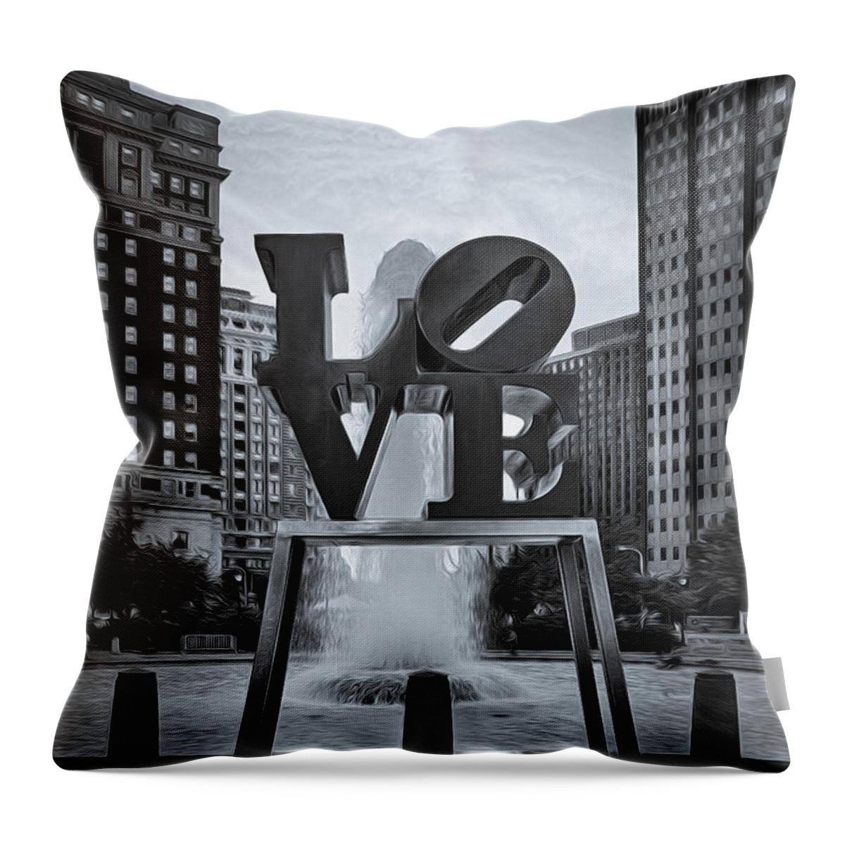 Love Throw Pillow featuring the photograph Love Park BW by Susan Candelario
