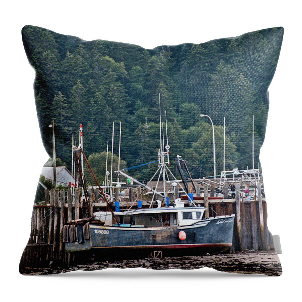  Throw Pillow featuring the photograph Low Tide Fishing Boat by Cheryl Baxter