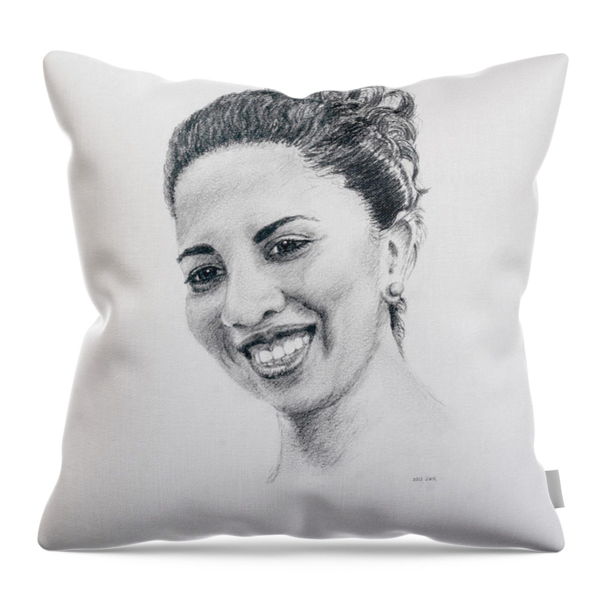 Portrait Throw Pillow featuring the drawing M by Daniel Reed