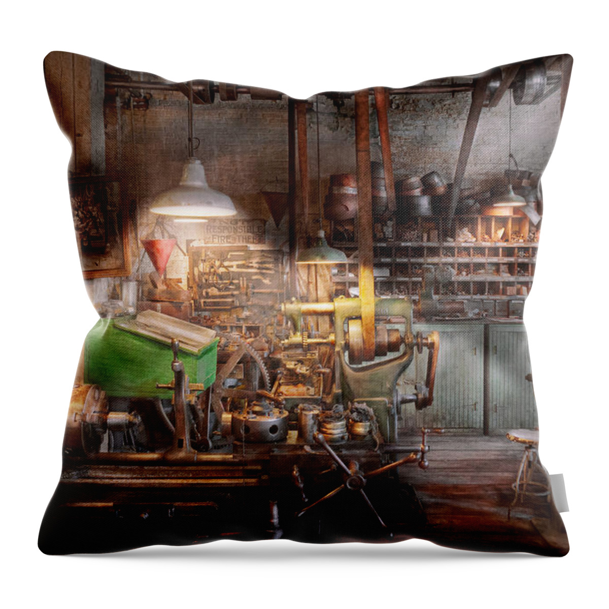 Machinist Throw Pillow featuring the photograph Machinist - It all starts with a Journeyman by Mike Savad