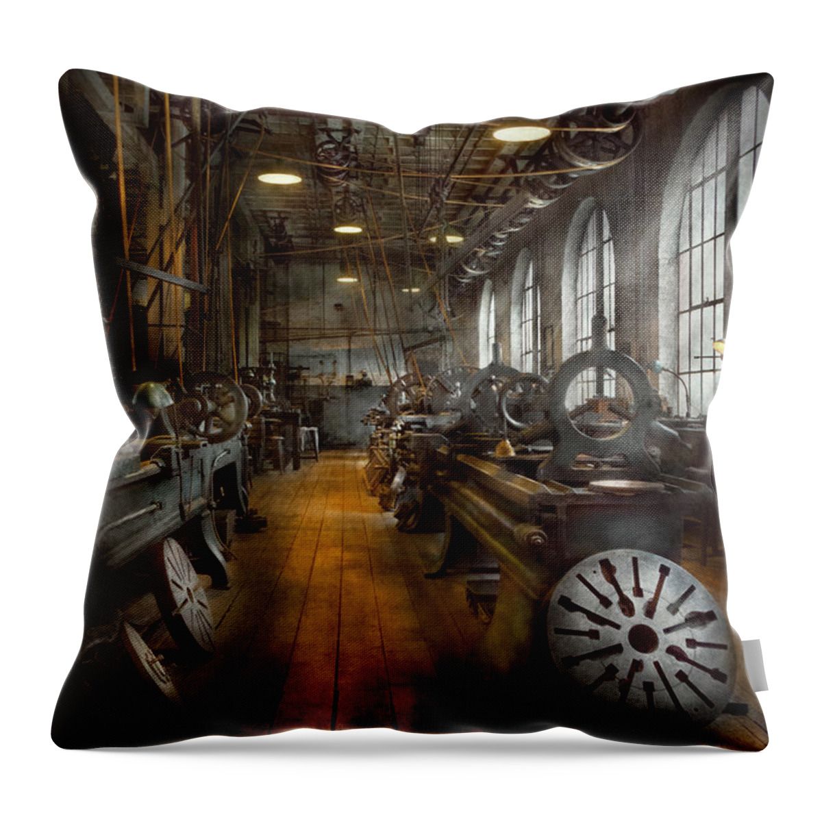 Machinist Throw Pillow featuring the photograph Machinist - Lathes - The original Lather Disc by Mike Savad