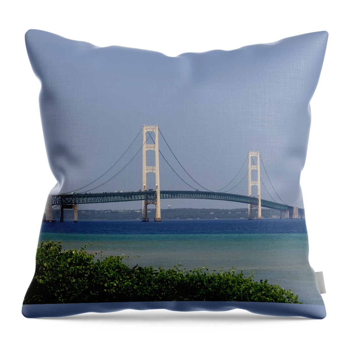 Mackinac Bridge Throw Pillow featuring the photograph Mackinac Bridge Blue by Keith Stokes