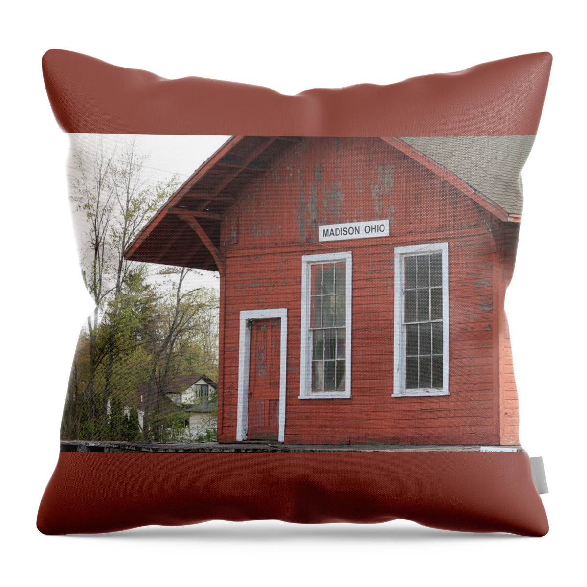 Depot Throw Pillow featuring the photograph Madison Ohio Freight Station by Valerie Collins