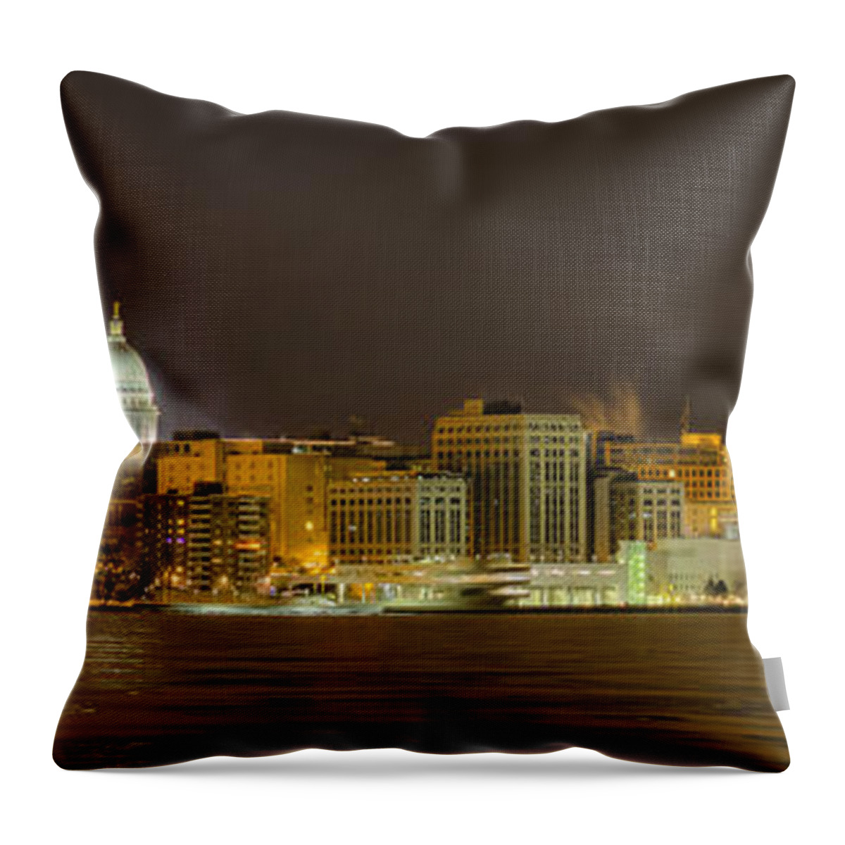 Capitol Throw Pillow featuring the photograph Madison - Wisconsin City panorama - no fireworks by Steven Ralser