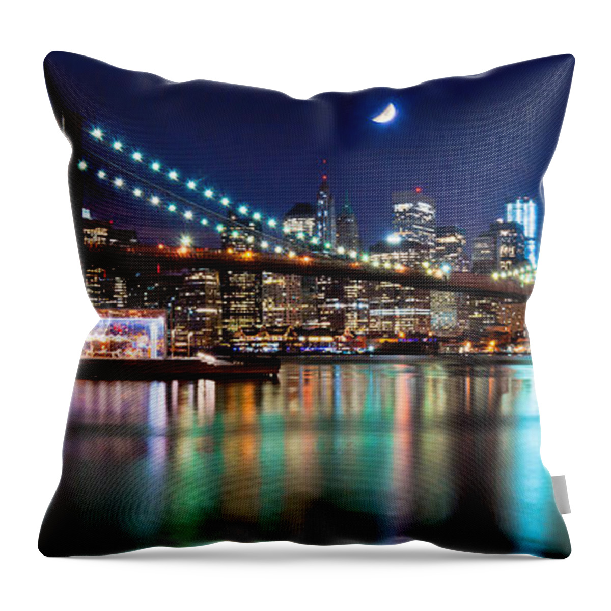 Amazing Brooklyn Bridge Throw Pillow featuring the photograph Magical New York Skyline Panorama by Mitchell R Grosky