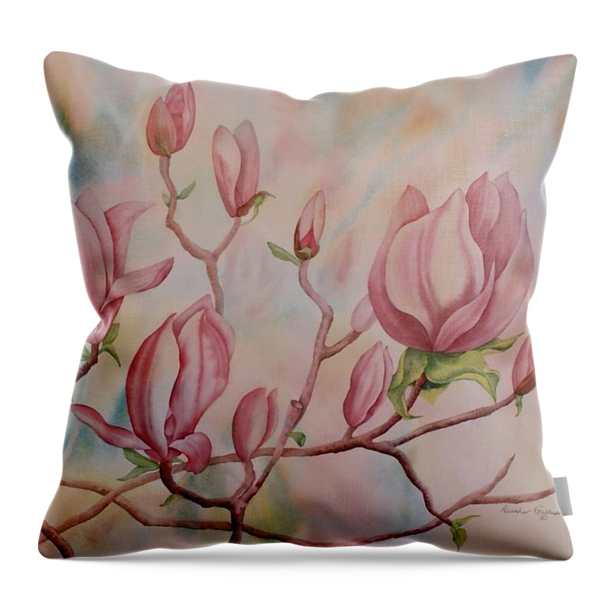 Magnolia Throw Pillow featuring the painting Magnolia by Heather Gallup