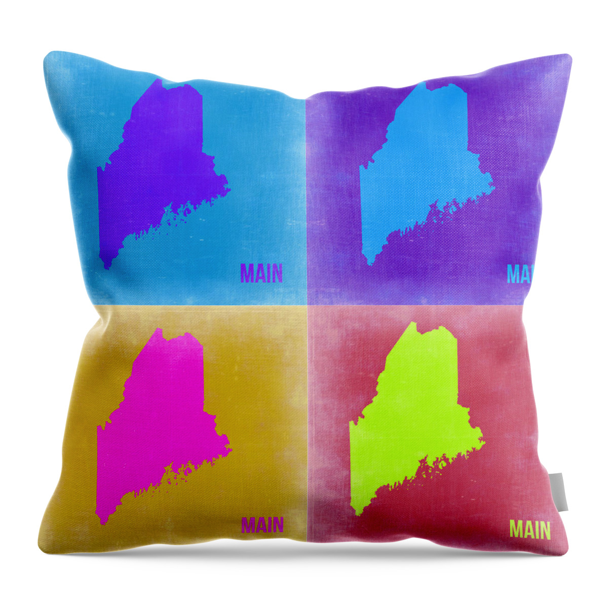 Maine Map Throw Pillow featuring the painting Maine Pop Art Map 2 by Naxart Studio