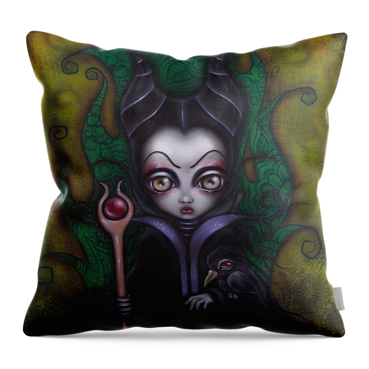 Villains Throw Pillow featuring the painting Maleficent by Abril Andrade