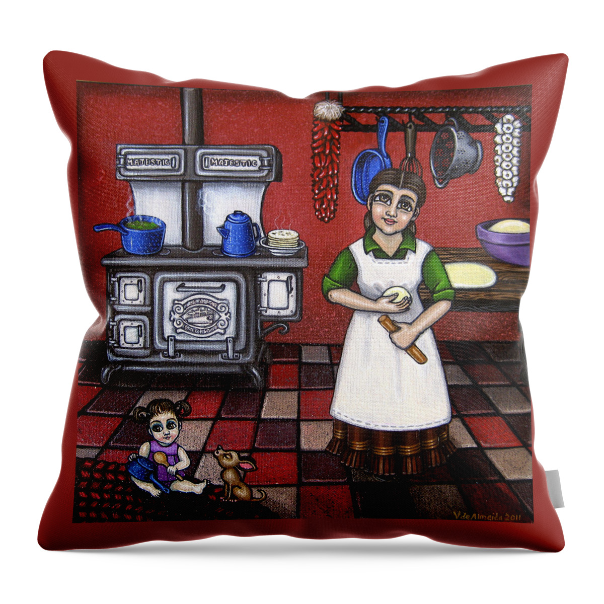 Kitchen Throw Pillow featuring the painting Mamacita by Victoria De Almeida