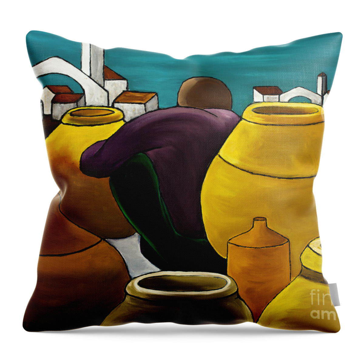 Pots Throw Pillow featuring the painting Man Selling Pots by William Cain
