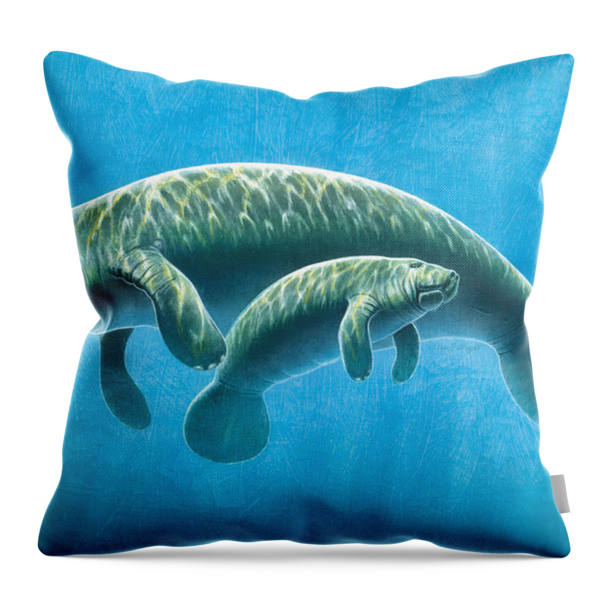 Jon Q Wright Throw Pillow featuring the painting Manatee by JQ Licensing
