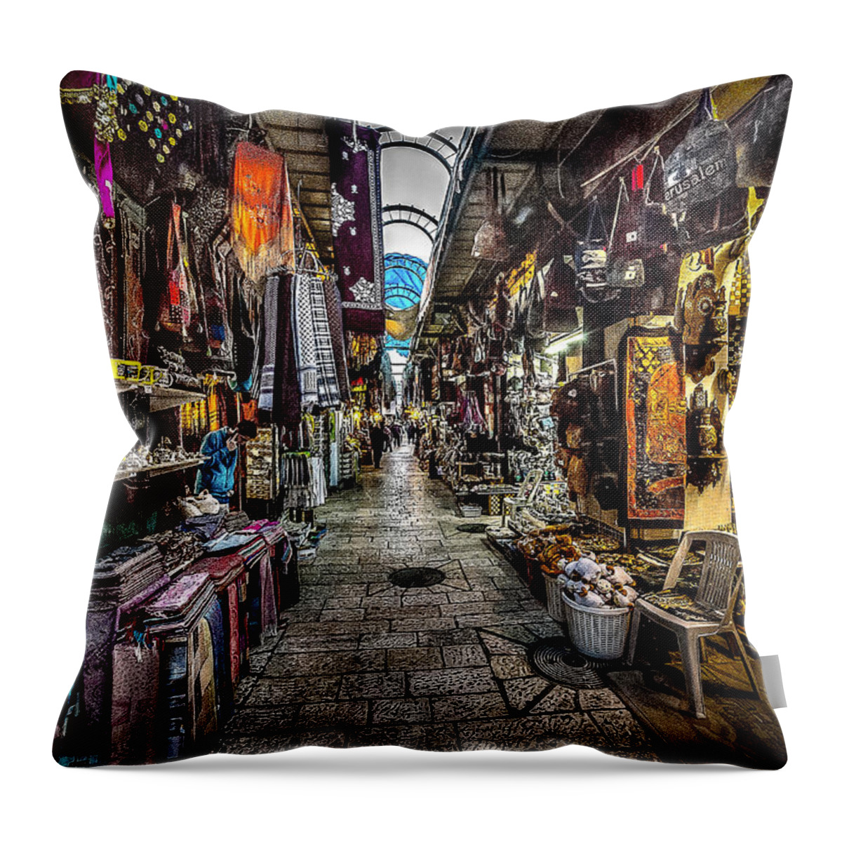 Jerusalem Throw Pillow featuring the photograph Market in the Old City of Jerusalem by David Morefield