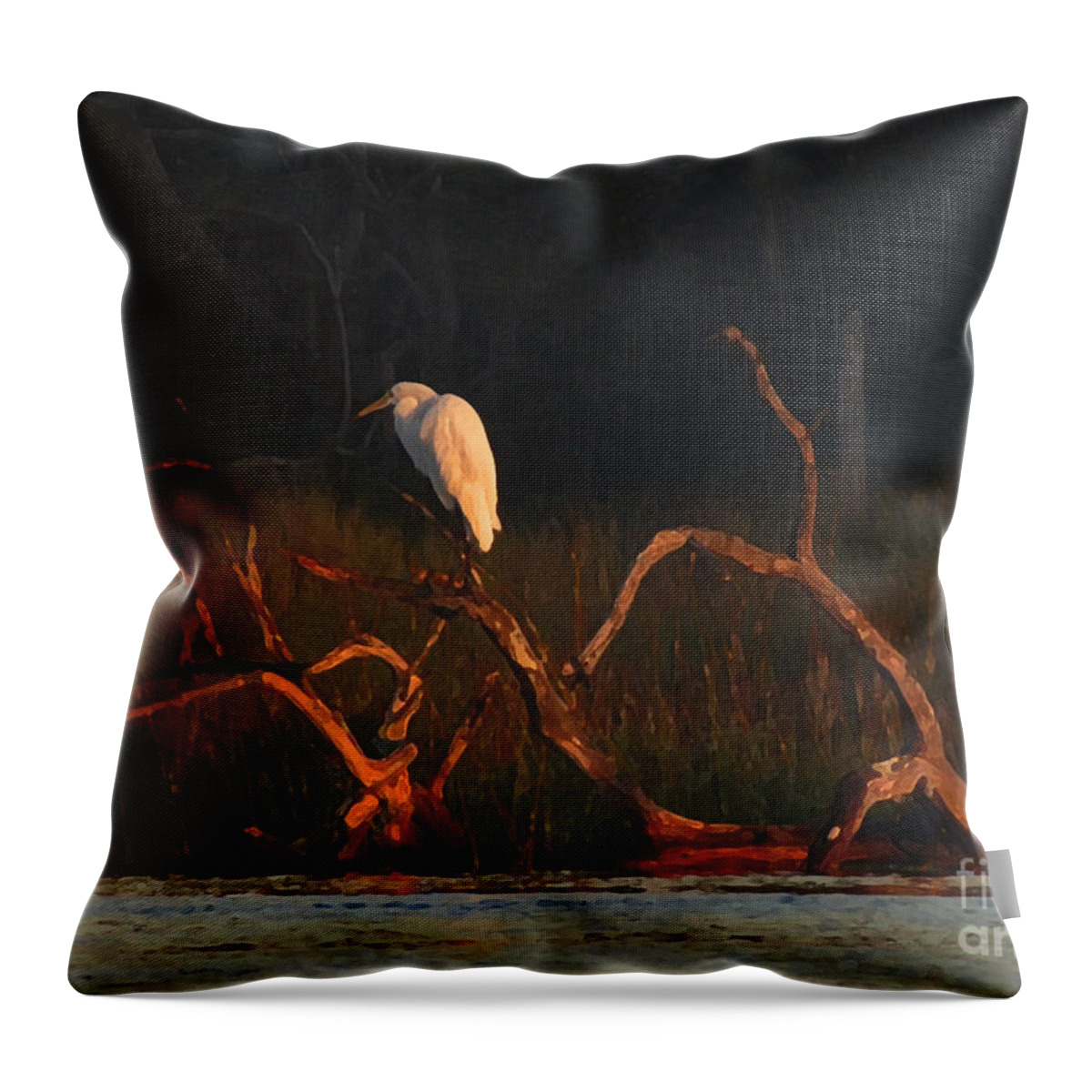 Birds Throw Pillow featuring the digital art Marsh Bird Sunrise by Deborah Smith