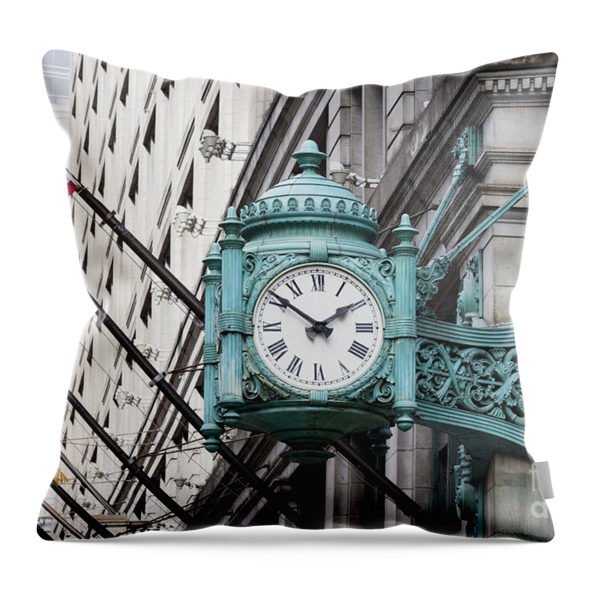 Clock Throw Pillow featuring the photograph Marshall Field's Clock by Patty Colabuono