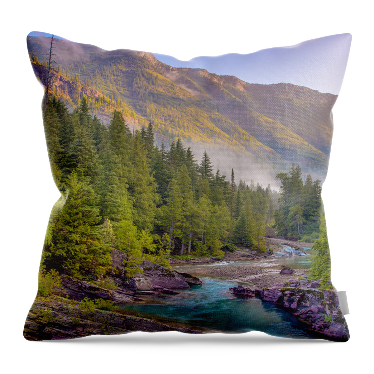 Glacier National Park Throw Pillow featuring the photograph McDonald Creek by Adam Mateo Fierro
