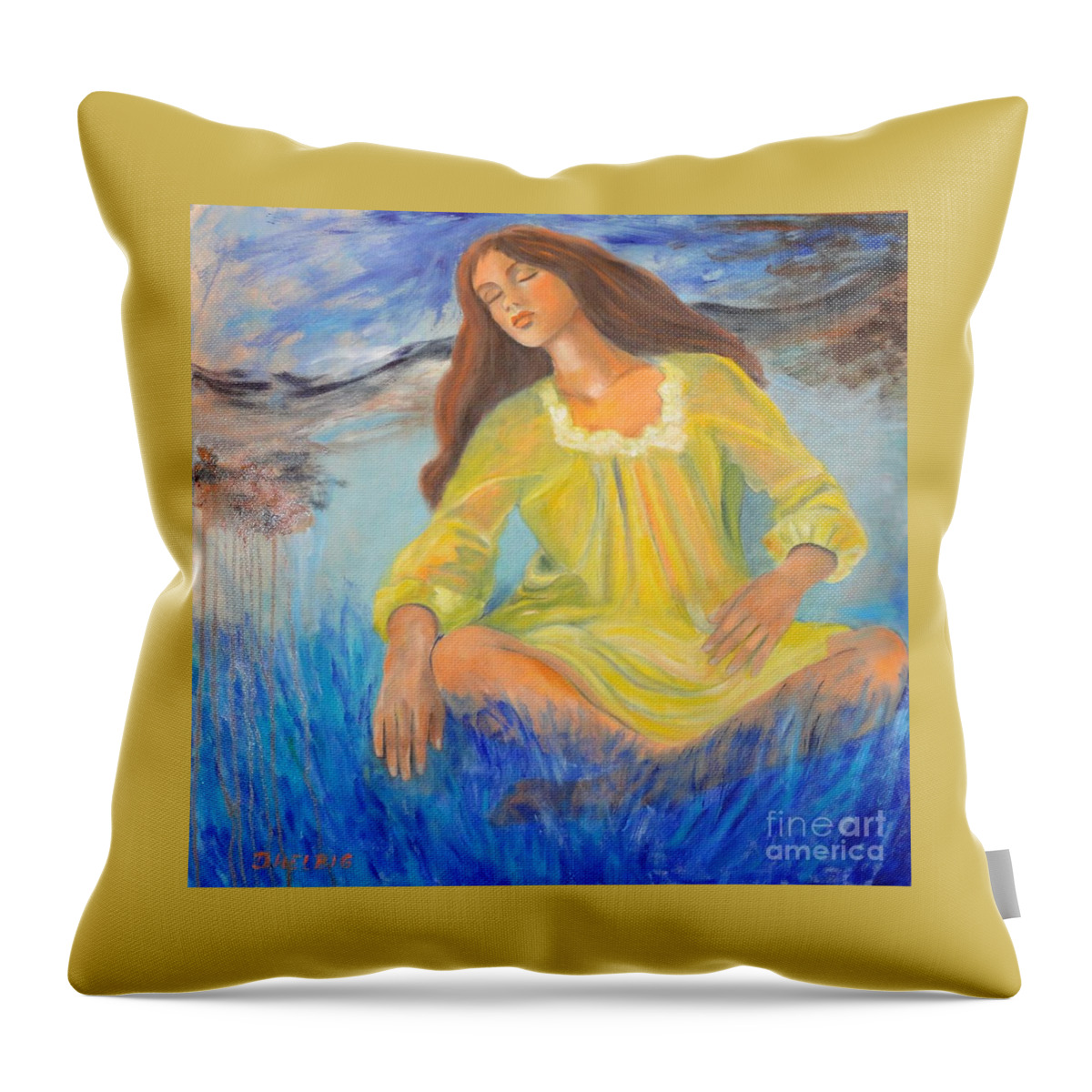 Girl-in-meditation Throw Pillow featuring the painting Meditation by Dagmar Helbig
