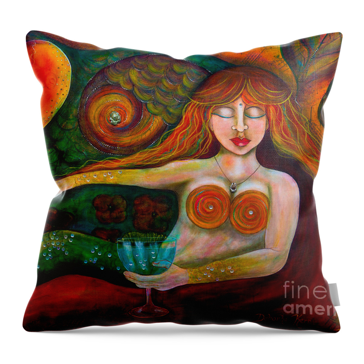 Mermaid Art Throw Pillow featuring the painting Mermaid Musing by Deborha Kerr