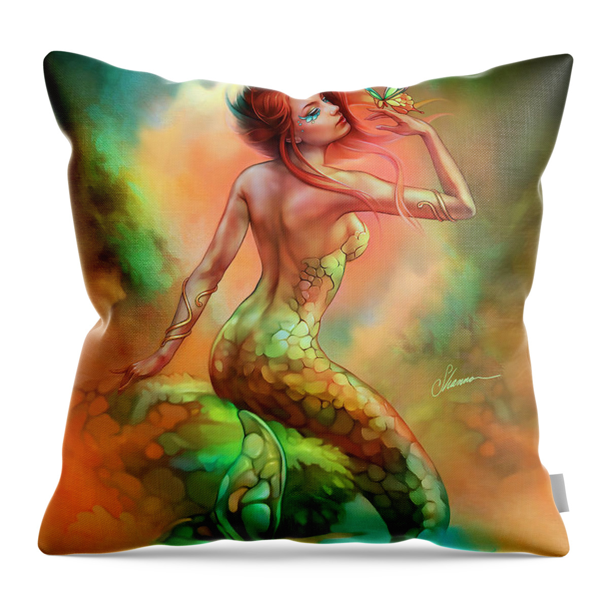 Mermaid Throw Pillow featuring the digital art Mermaid's Wish by Shannon Maer