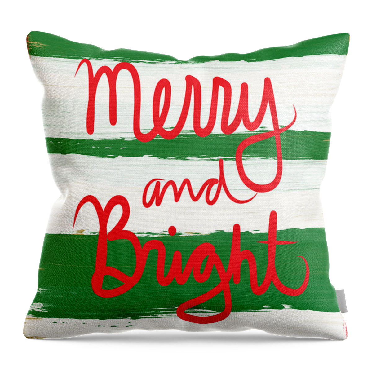 Christmas Card Throw Pillow featuring the mixed media Merry and Bright- Greeting Card by Linda Woods