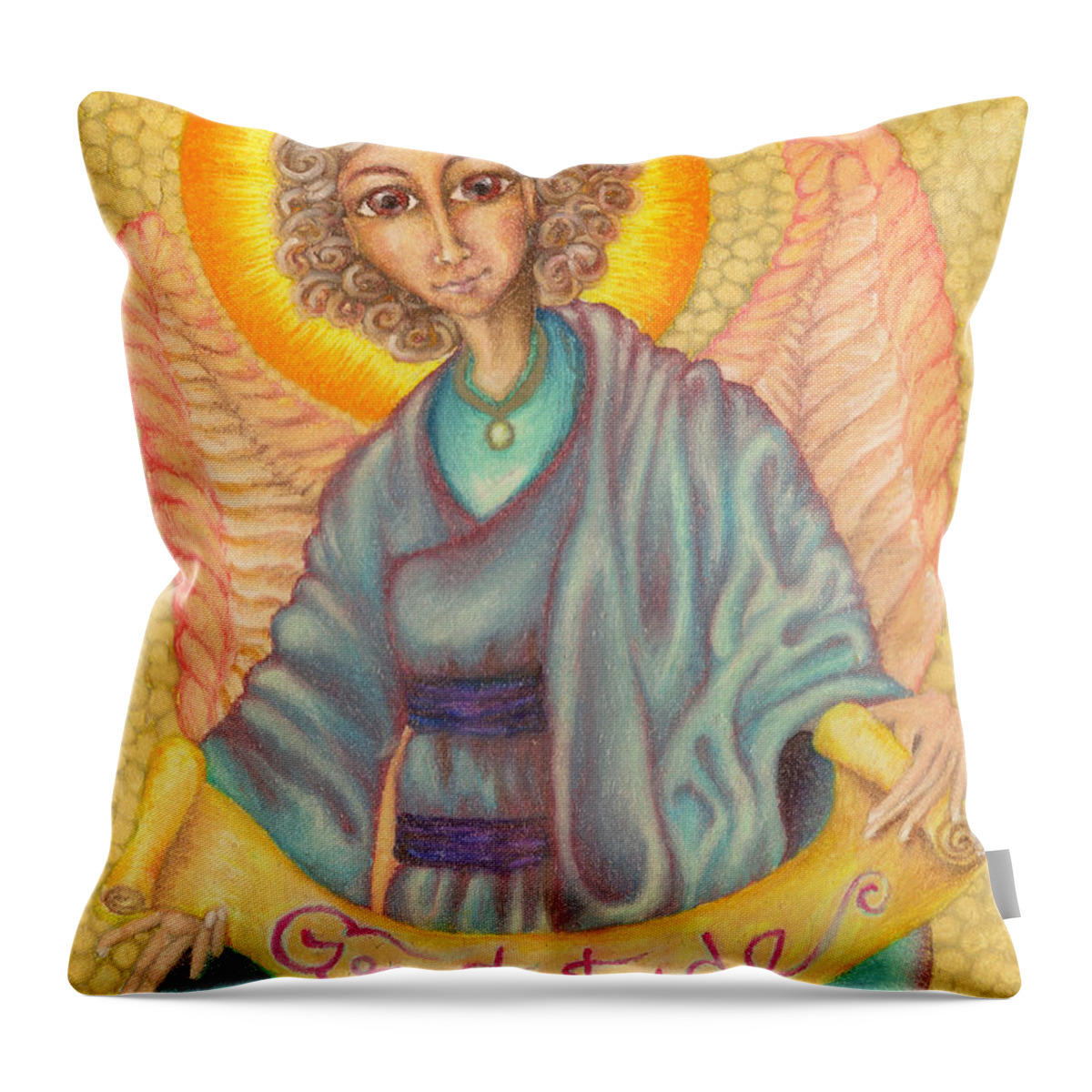 Angels Throw Pillow featuring the drawing Messenger of Gratitude by Michelle Bien