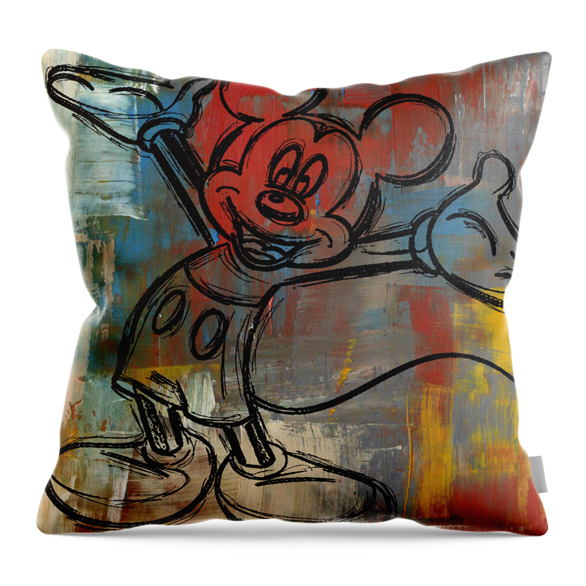 Wright Throw Pillow featuring the digital art Mickey Mouse Sketchy Hello by Paulette B Wright