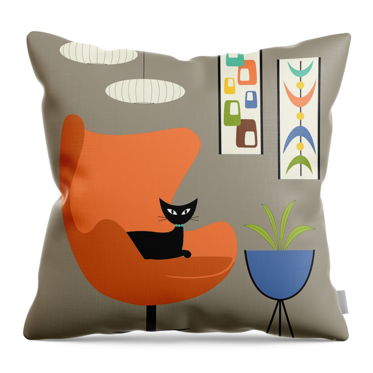 Mid Century Modern Throw Pillow featuring the digital art Mini Oblongs and Mobile by Donna Mibus