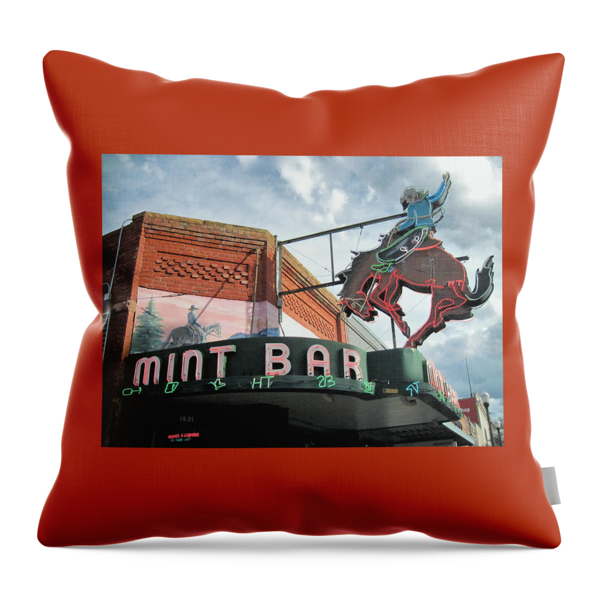 Landscapes Throw Pillow featuring the photograph Mint Bar Sheridan Wyoming by Mary Lee Dereske