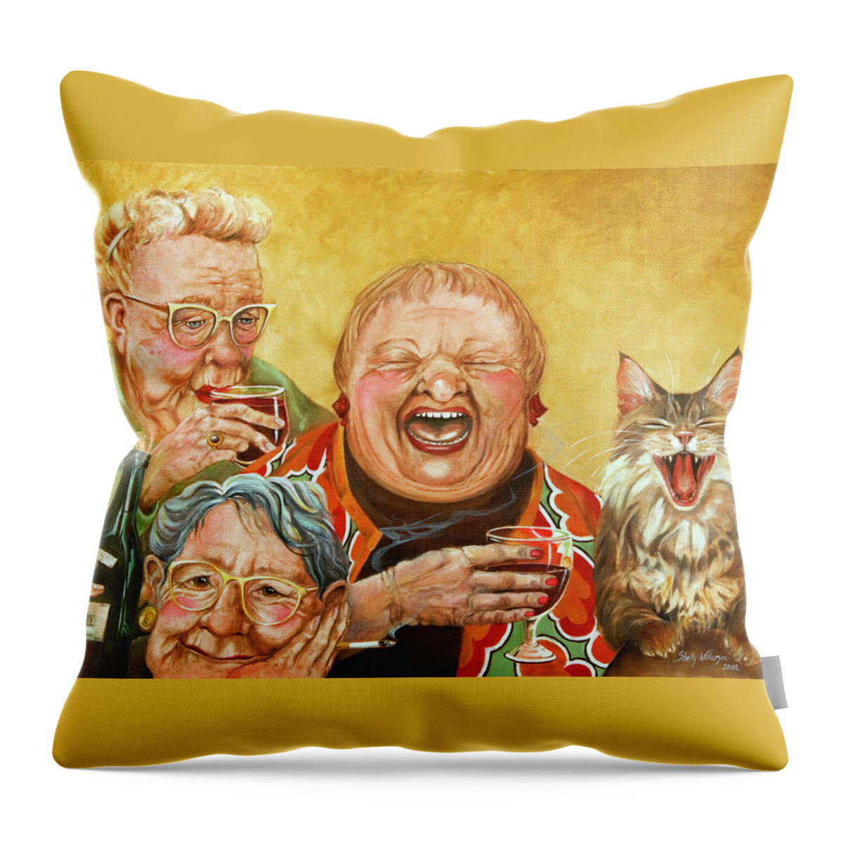 Whimsical Throw Pillow featuring the painting Miriam's Tea Party by Shelly Wilkerson
