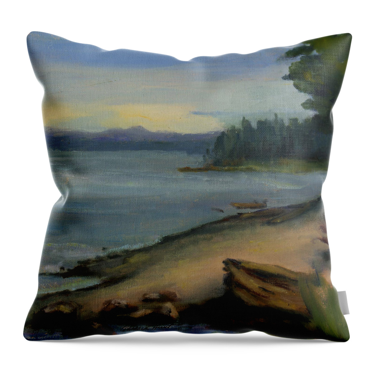 Maria Hunt Throw Pillow featuring the painting Misty October Puget Sound by Maria Hunt