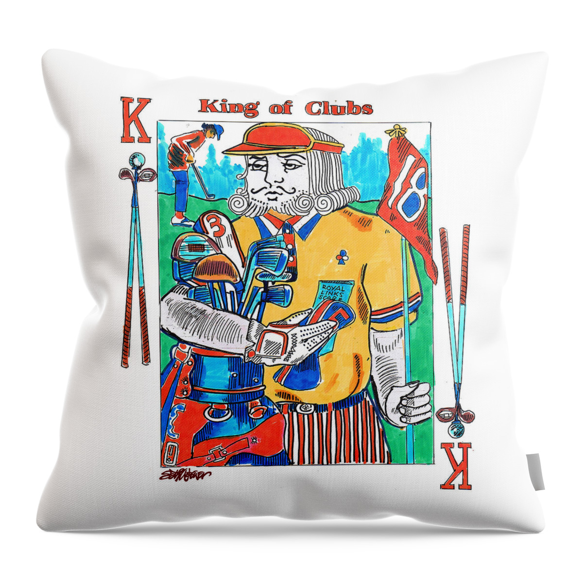 Modern King O'clubs Throw Pillow featuring the drawing Modern King O' Clubs by Seth Weaver