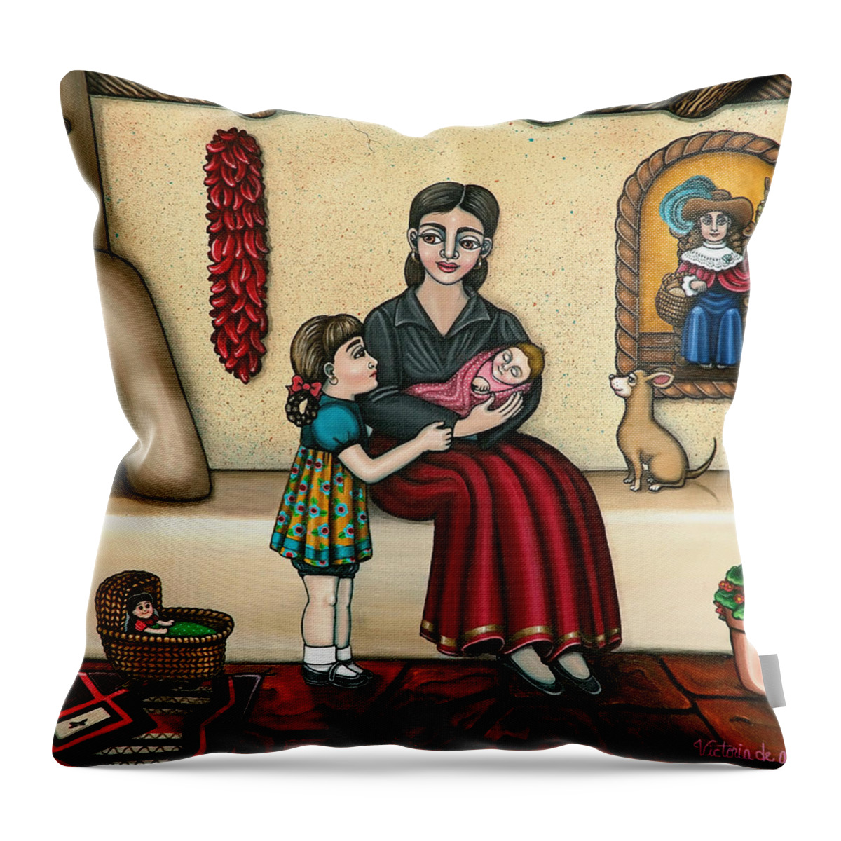 Moms Throw Pillow featuring the painting Momma Do You Love Me? by Victoria De Almeida