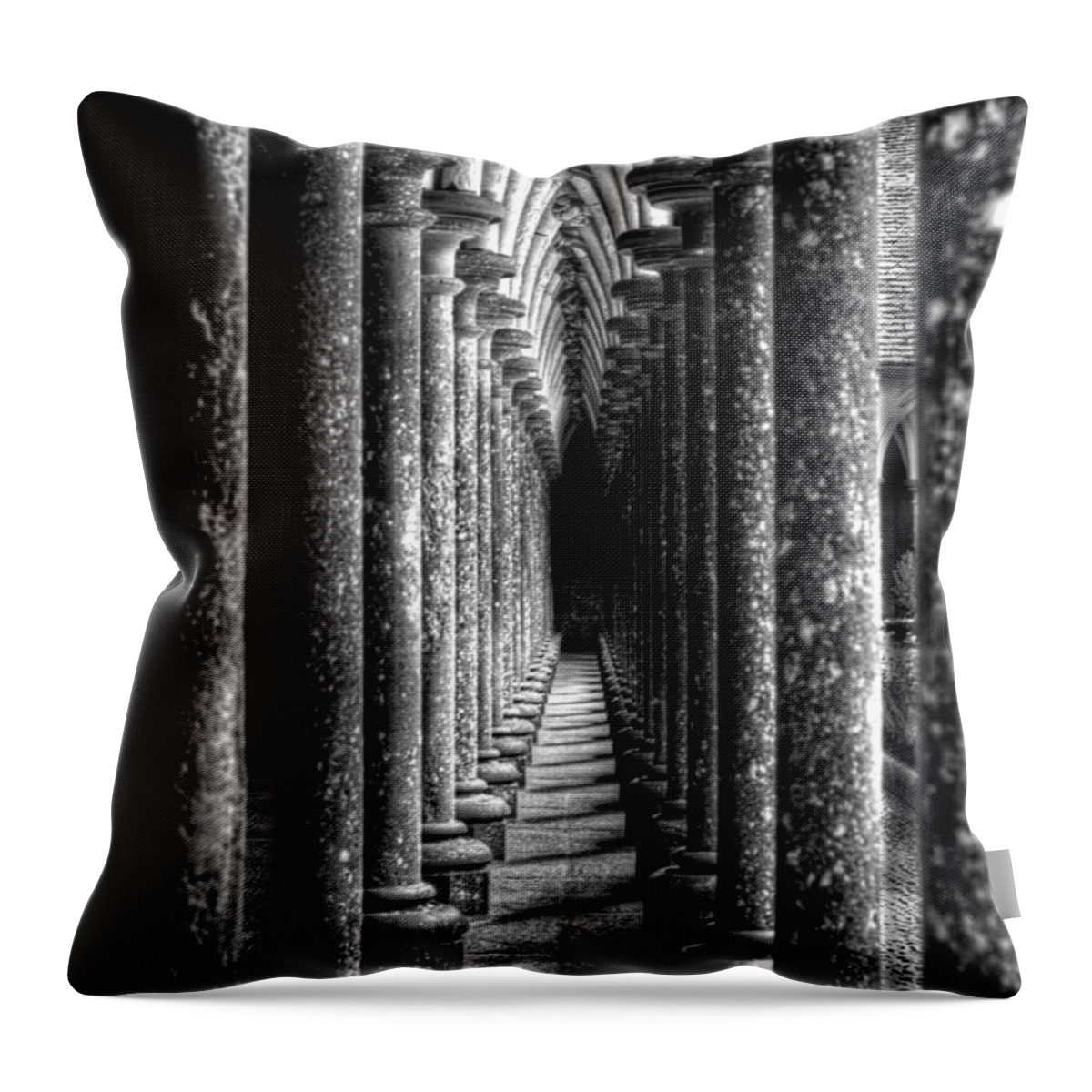 Mont St Michel Throw Pillow featuring the photograph Mont St Michel Pillars by Nigel R Bell