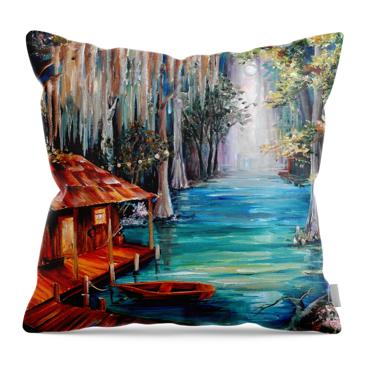 Bayou Throw Pillow featuring the painting Moon on the Bayou by Diane Millsap