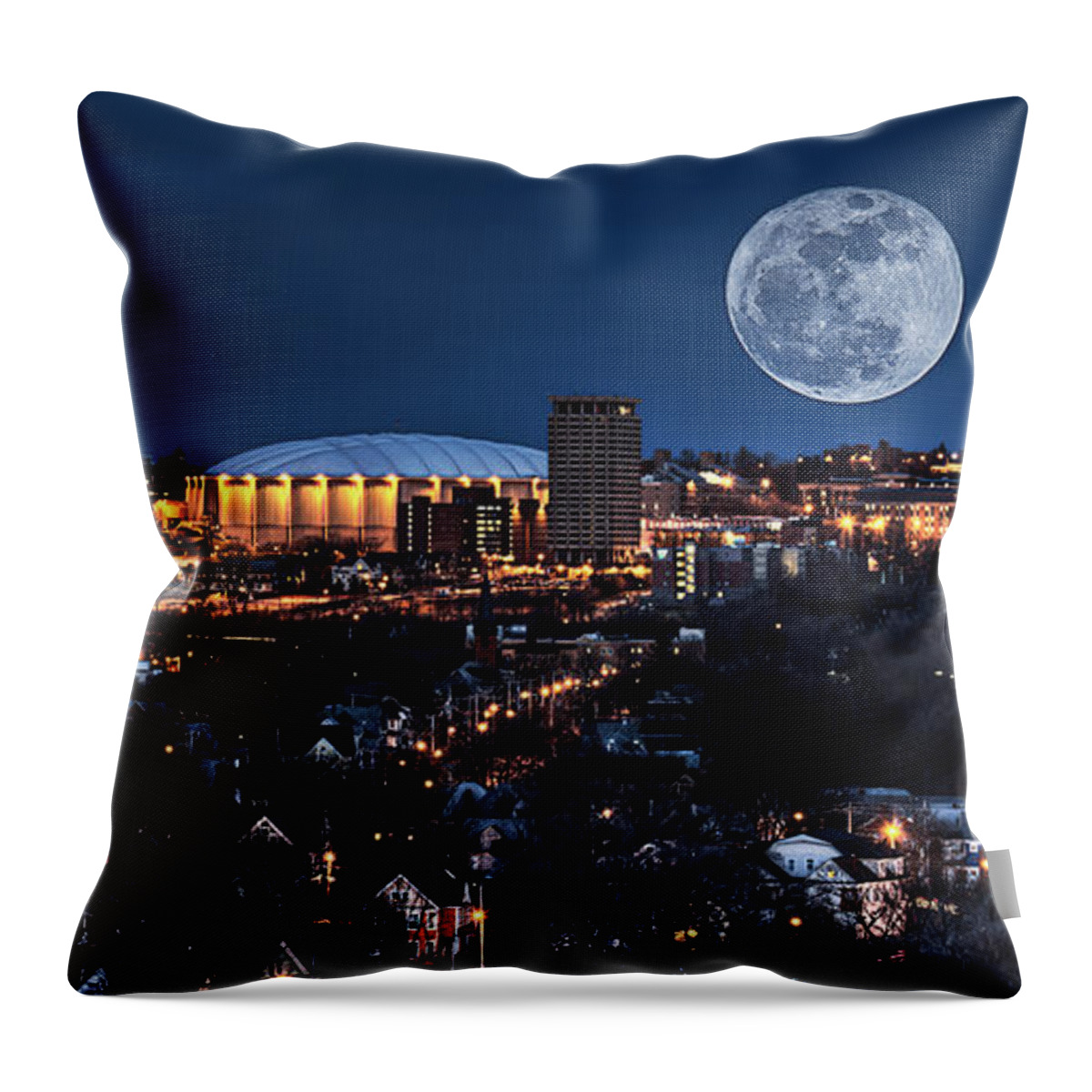 Carrier Dome Throw Pillow featuring the photograph Moon Over the Carrier Dome by Everet Regal
