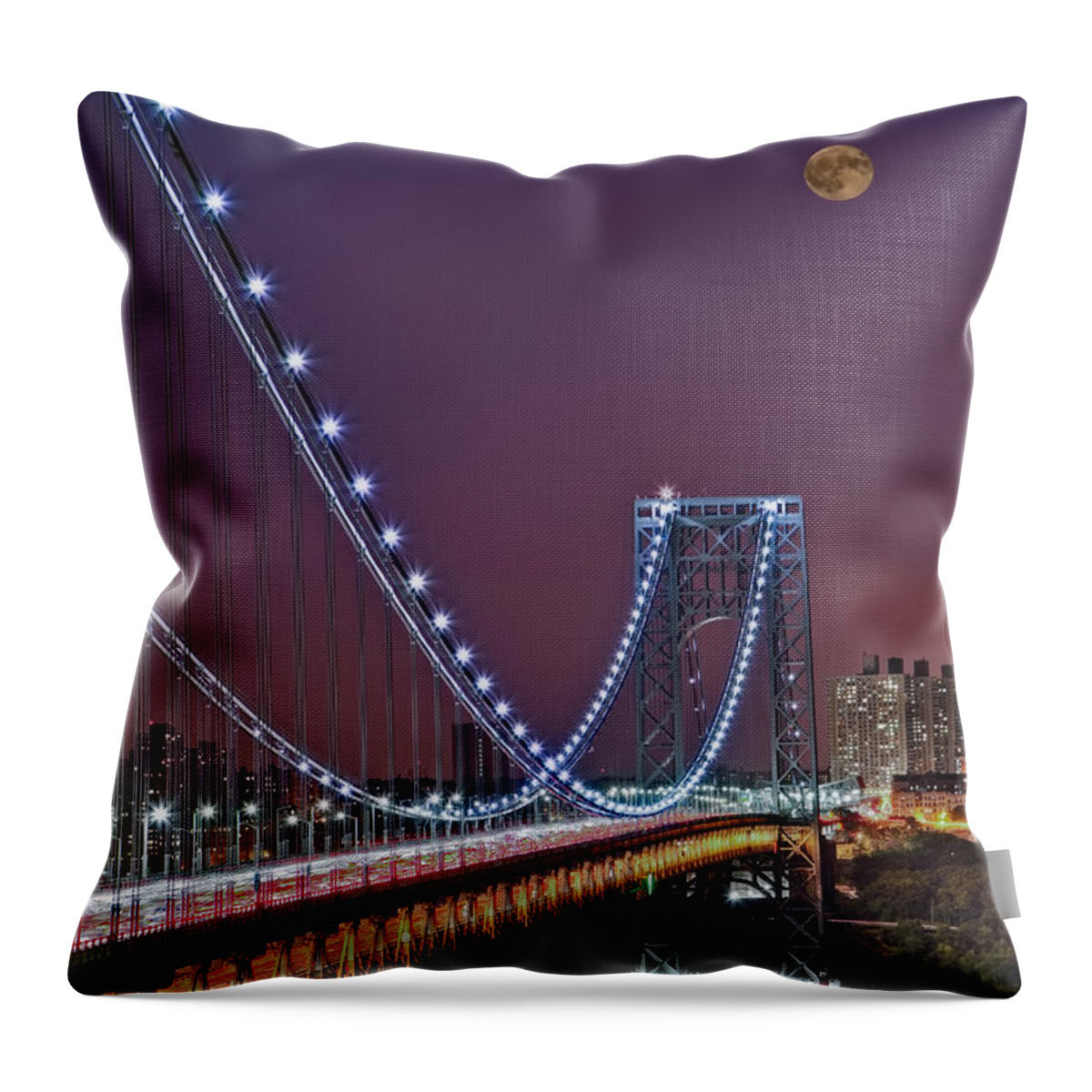 Full Moons Throw Pillow featuring the photograph Moon Rise over the George Washington Bridge by Susan Candelario