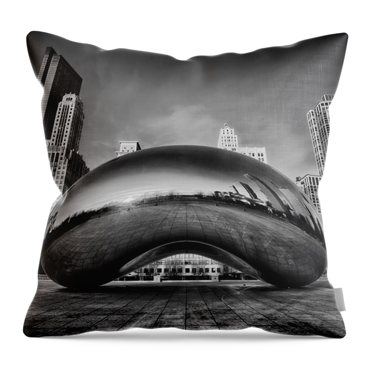 Chicago Cloud Gate Throw Pillow featuring the photograph Morning Bean in Black and White by Sebastian Musial