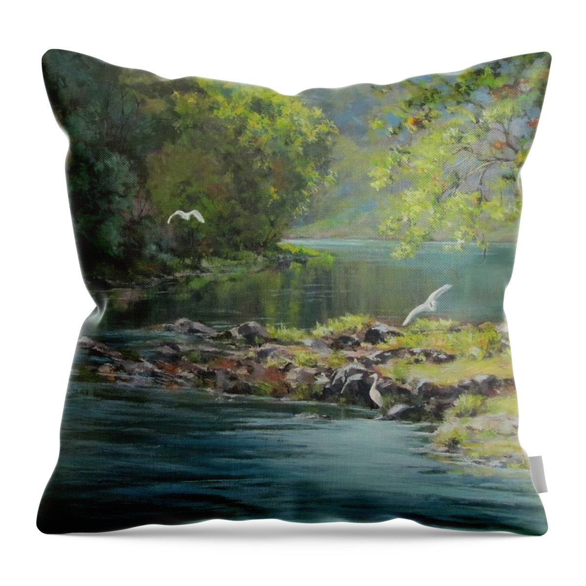 Acrylic Throw Pillow featuring the painting Morning Gathering by Karen Ilari