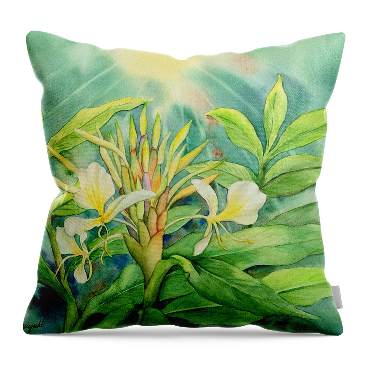 Flower Throw Pillow featuring the painting Morning Ginger by Kelly Miyuki Kimura