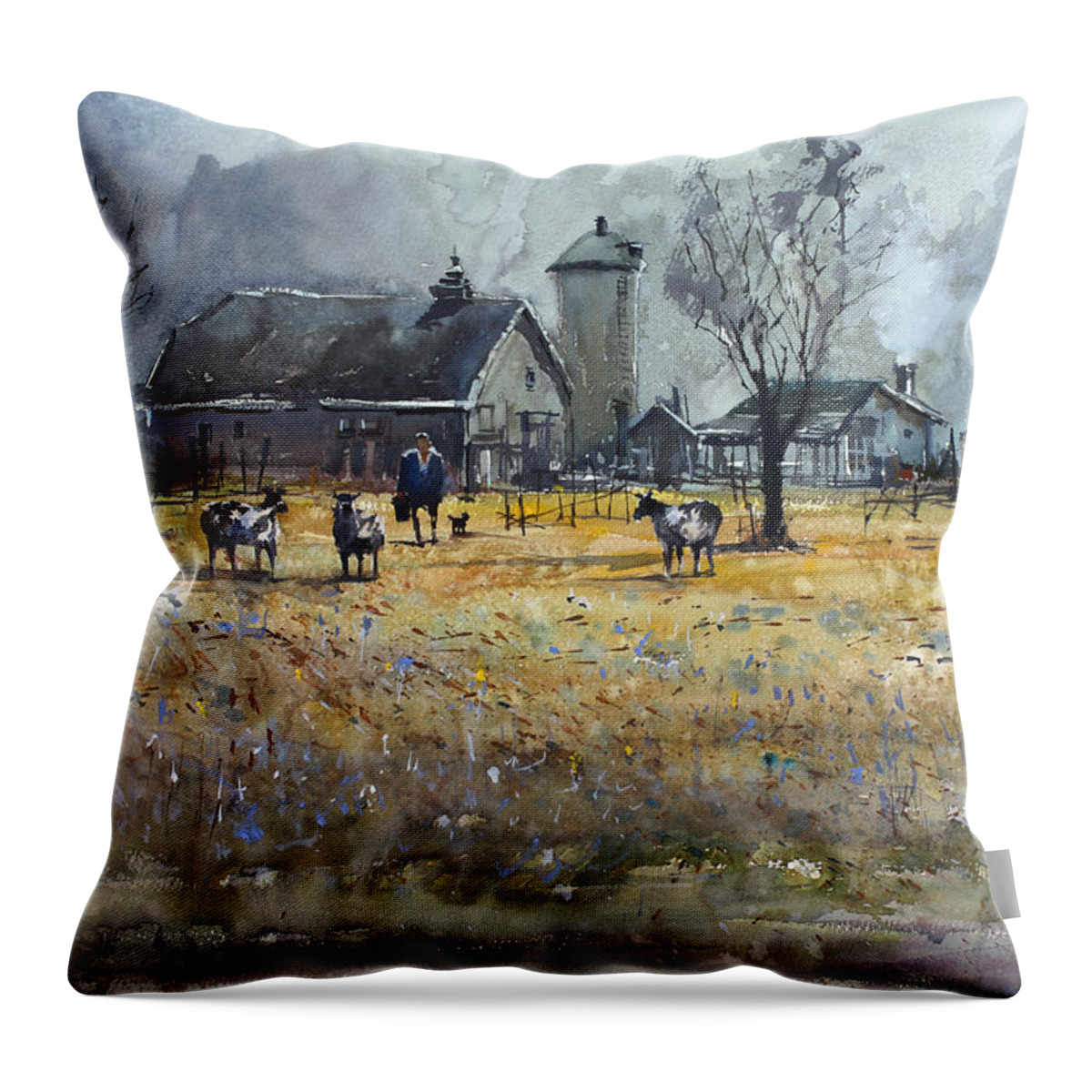 Ryan Radke Throw Pillow featuring the painting Morning on the Farm by Ryan Radke