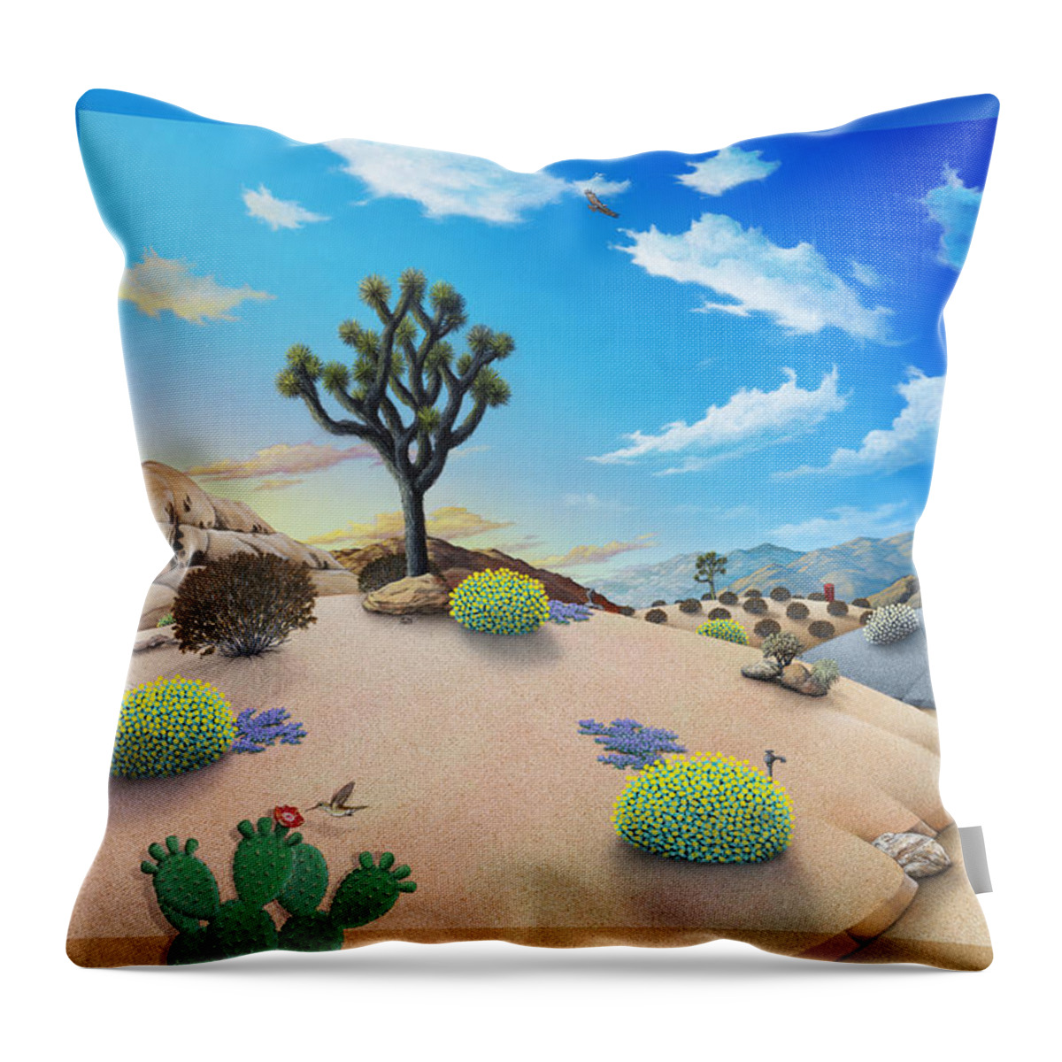 Joshua Tree Throw Pillow featuring the painting Joshua Tree morning to night by Snake Jagger