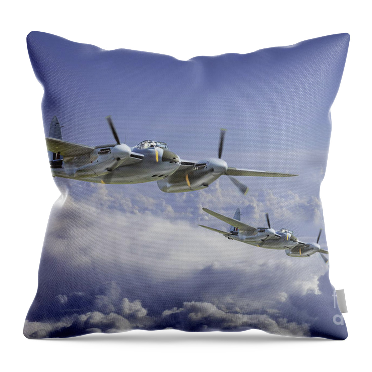De Havilland Mosquito Throw Pillow featuring the digital art Mosquito Patrol by Airpower Art