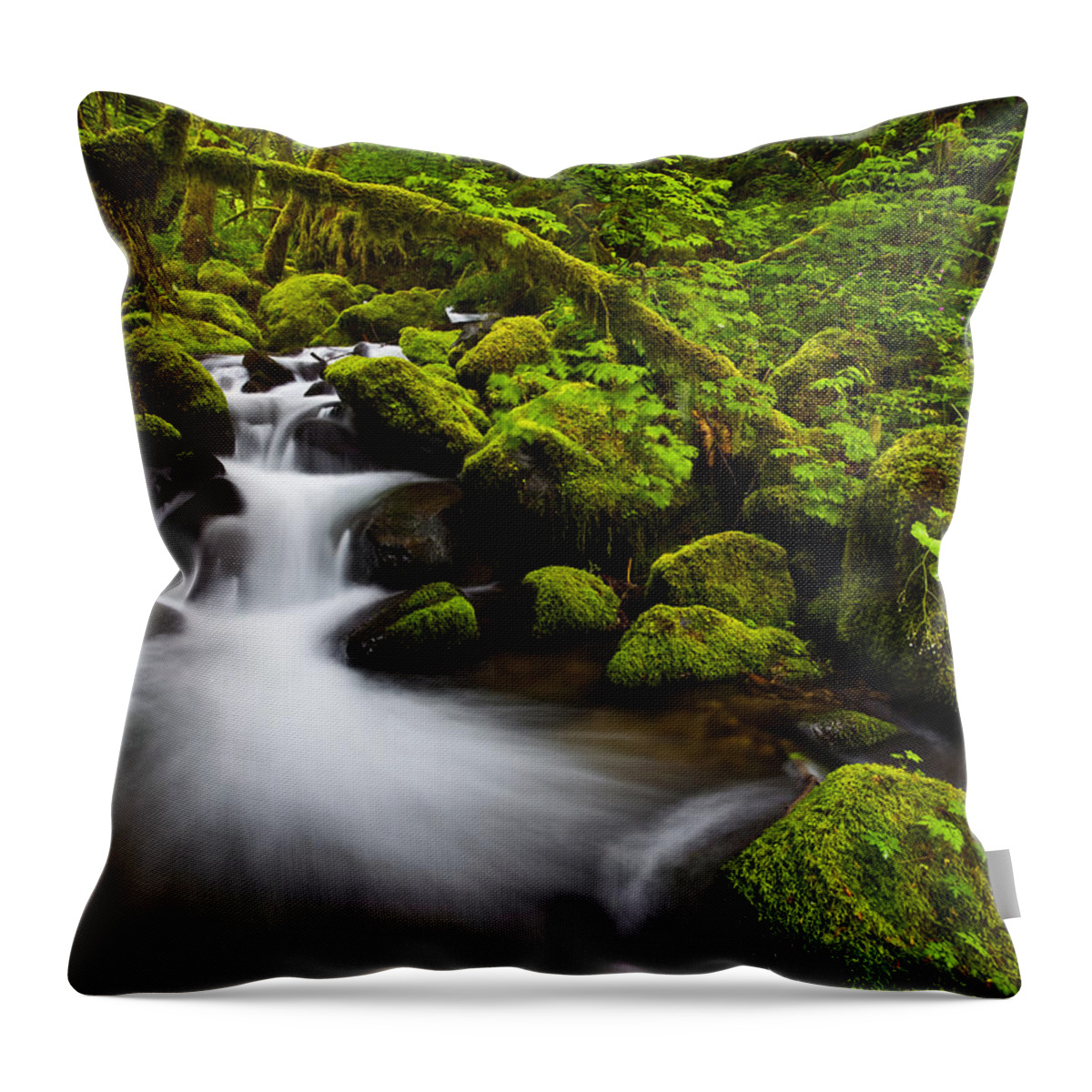 Lush Throw Pillow featuring the photograph Mossy Arch Cascade by Darren White