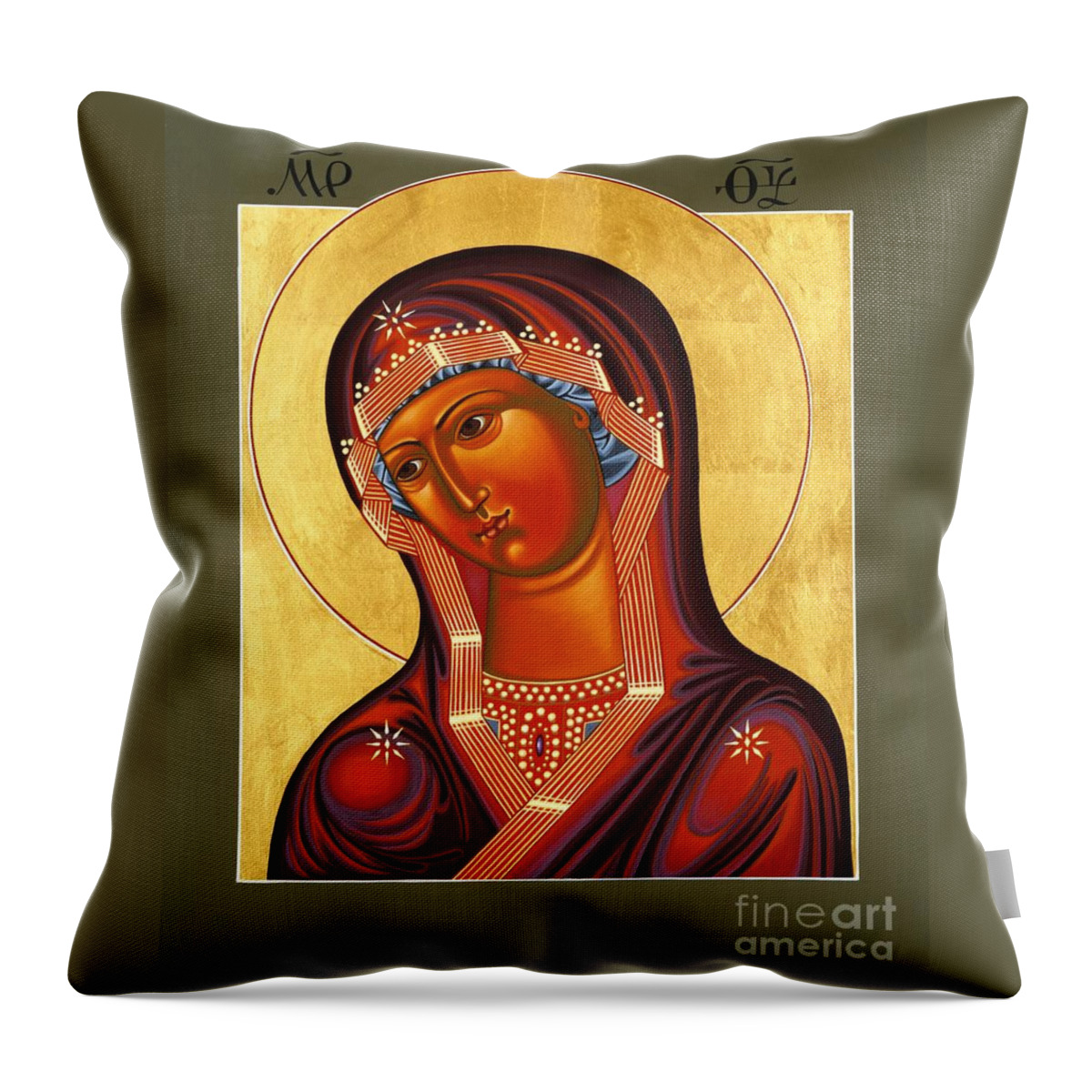 Mother Of God Similar To Fire Throw Pillow featuring the painting Mother of God Similar to Fire 007 by William Hart McNichols