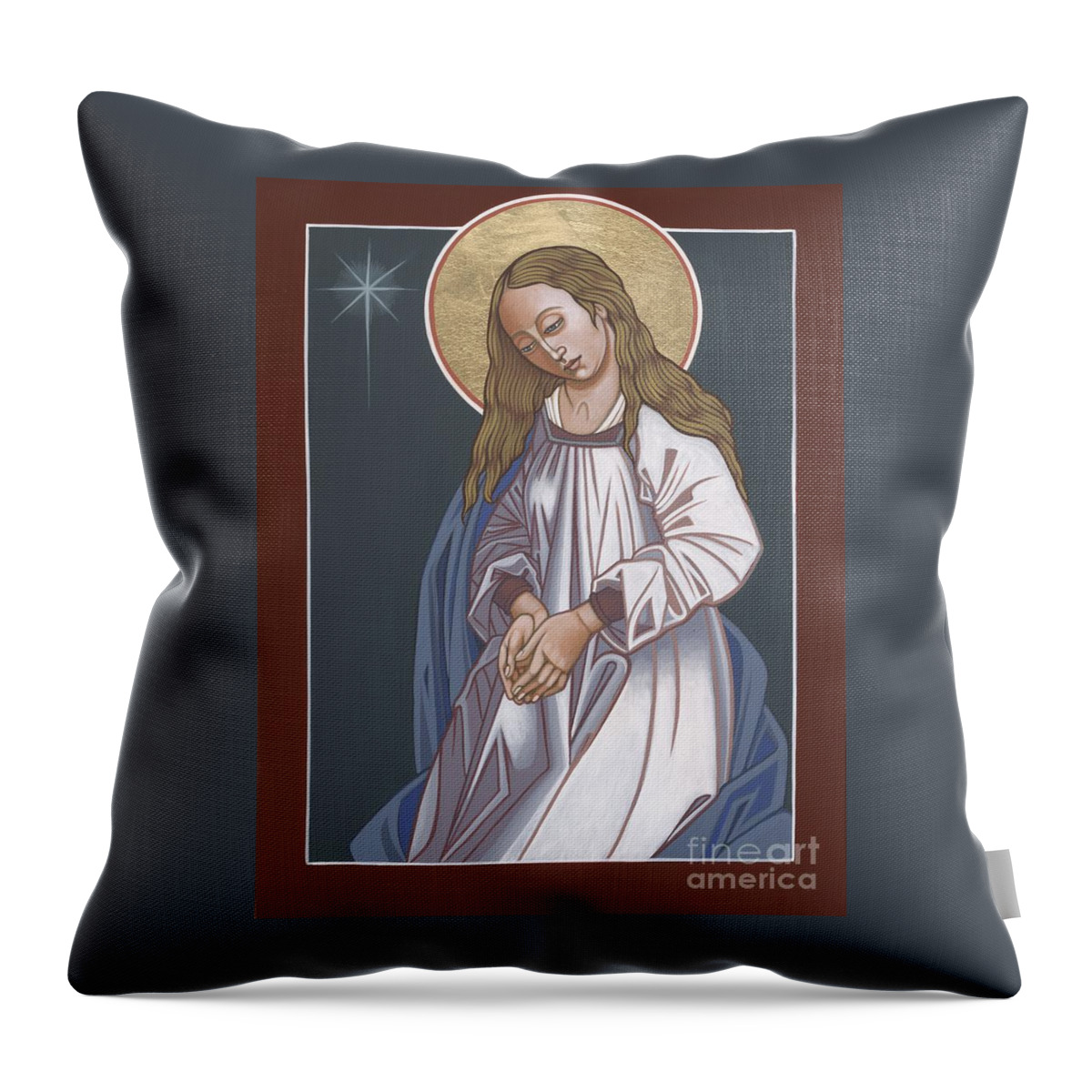 mother Of God Waiting In Adoration Pregnant Mary Throw Pillow featuring the painting Mother of God Waiting in Adoration 248 by William Hart McNichols