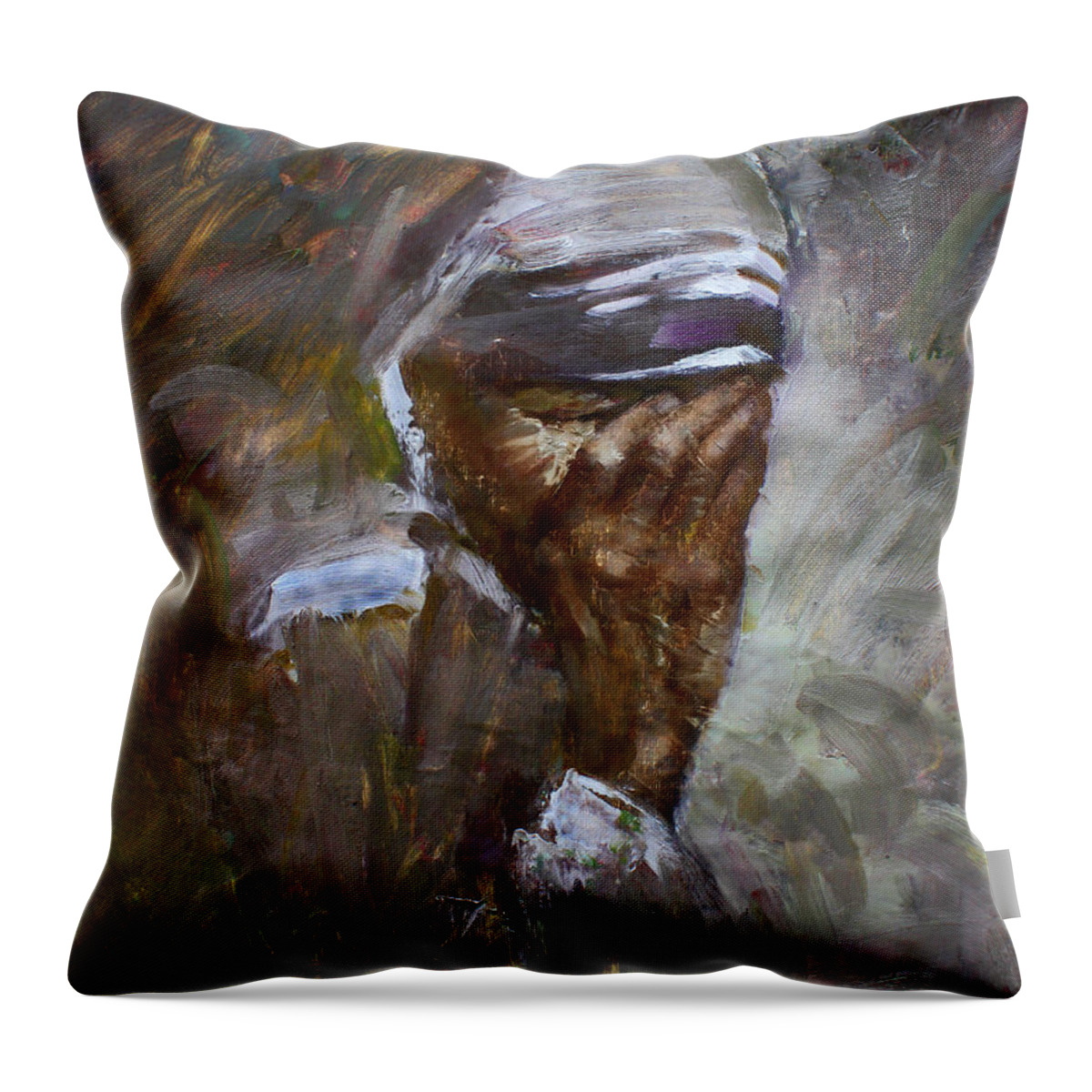 Mother Teresa Throw Pillow featuring the painting Mother's Pain by Ylli Haruni